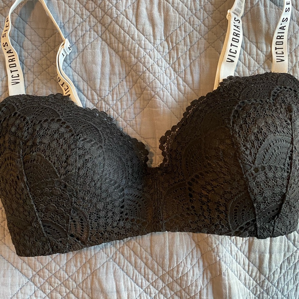 Victoria's Secret Black Lace Bra with Logo Straps
